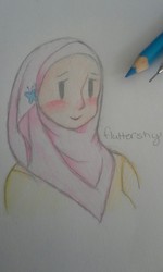 Size: 768x1280 | Tagged: safe, artist:cupcakes-and-tears, fluttershy, human, g4, female, hijab, humanized, islam, islamashy, solo, traditional art