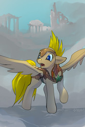 Size: 700x1050 | Tagged: safe, artist:noben, oc, oc only, pegasus, pony, armor, female, helmet, solo, wings