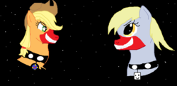 Size: 1588x770 | Tagged: safe, artist:princess ava, applejack, derpy hooves, pegasus, pony, g4, evil, female, mare, space