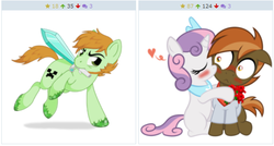 Size: 580x310 | Tagged: safe, button mash, sweetie belle, derpibooru, g4, exploitable meme, female, gavin free, juxtaposition, juxtaposition win, male, meme, meta, minecraft, ship:sweetiemash, shipping, straight