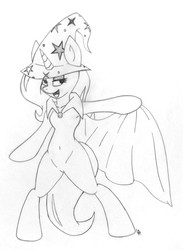 Size: 880x1202 | Tagged: safe, artist:dubstepbrony4life, trixie, semi-anthro, g4, female, grayscale, monochrome, solo