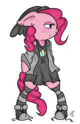 Size: 644x1001 | Tagged: safe, artist:silver1kunai, pinkie pie, earth pony, pony, g4, bipedal, boots, clothes, female, grunge, hat, piercing, solo