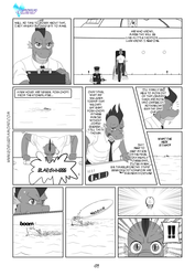 Size: 1200x1697 | Tagged: safe, artist:pia-sama, spike, anthro, comic:rogue diamond, g4, comic, gunboat, missile, monochrome, torpedo, vomit