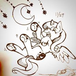 Size: 640x640 | Tagged: safe, artist:hobilo, princess luna, g4, crescent moon, female, grayscale, monochrome, s1 luna, solo, traditional art, transparent moon