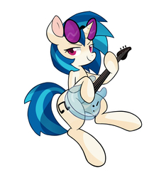 Size: 1620x1729 | Tagged: safe, artist:hidden-cat, dj pon-3, vinyl scratch, g4, female, guitar, looking at you, simple background, solo