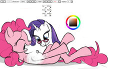 Size: 900x496 | Tagged: safe, artist:gsphere, pinkie pie, rarity, g4, drawing, glasses, paint tool sai, tickling