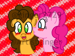 Size: 2048x1536 | Tagged: safe, artist:ginger2729, cheese sandwich, pinkie pie, g4, blushing, female, kissing, male, ship:cheesepie, shipping, straight