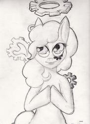 Size: 1824x2504 | Tagged: safe, artist:lessy652, pinkie pie, g4, female, monochrome, solo, traditional art