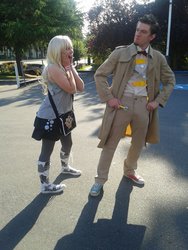 Size: 720x960 | Tagged: safe, artist:jubileerose, derpy hooves, doctor whooves, time turner, human, g4, bowtie, convention, cosplay, day, everfree northwest, everfree northwest 2013, irl, irl human, photo, sonic screwdriver