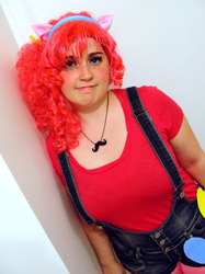 Size: 800x1067 | Tagged: safe, artist:karacoon, pinkie pie, human, g4, cosplay, irl, irl human, photo, solo, suspenders