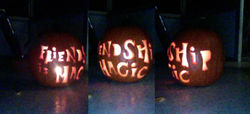 Size: 917x417 | Tagged: safe, artist:konchiroichi, carving, halloween, holiday, jack-o-lantern, pumpkin