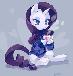 Size: 650x668 | Tagged: dead source, safe, artist:lesfrites, rarity, g4, clothes, female, mug, solo, sweater