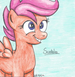 Size: 1170x1188 | Tagged: safe, artist:thepurpleparadox, scootaloo, g4, female, solo, traditional art