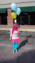 Size: 2322x4128 | Tagged: safe, artist:thepurpleparadox, pinkie pie, human, g4, balloon, cosplay, irl, irl human, photo, solo