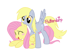 Size: 1247x977 | Tagged: safe, artist:awengrocks, derpy hooves, fluttershy, pegasus, pony, g4, blushing, cute, derpabetes, derpyshy, ear bite, female, lesbian, mare, shipping, shyabetes