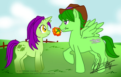 Size: 897x575 | Tagged: safe, artist:hinata-teh-lefty, oc, oc only, pegasus, pony, unicorn, duo, flower, flower in mouth, mouth hold