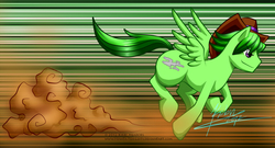 Size: 1200x650 | Tagged: safe, artist:hinata-teh-lefty, oc, oc only, pegasus, pony, hat, running, solo