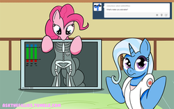 Size: 1280x806 | Tagged: dead source, safe, artist:askthefillies, pinkie pie, trixie, pony, unicorn, ask the fillies, g4, ask, horgans, skeleton, tumblr, x-ray, x-ray picture