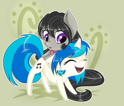 Size: 3500x3000 | Tagged: safe, artist:llacky, dj pon-3, octavia melody, vinyl scratch, pony, g4, chibi, cute, daaaaaaaaaaaw, eyes closed, female, floppy ears, high res, hnnng, leaning, lesbian, open mouth, ship:scratchtavia, shipping, smiling, tavibetes, vinylbetes