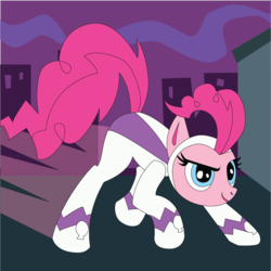 Size: 1803x1802 | Tagged: safe, artist:the-paper-pony, fili-second, pinkie pie, g4, power ponies (episode), clothes, costume, female, power ponies, solo