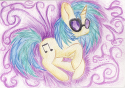 Size: 3485x2472 | Tagged: safe, artist:galaguga, dj pon-3, vinyl scratch, g4, female, high res, solo, traditional art