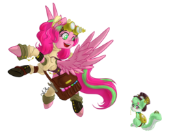 Size: 900x695 | Tagged: dead source, safe, artist:arcadianphoenix, oc, oc only, oc:gadget, oc:precious metal, pegasus, pony, steampunk