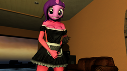 Size: 2560x1440 | Tagged: safe, artist:legoguy9875, oc, oc only, oc:domestic, anthro, 3d, anthro oc, clothes, female, maid, solo, source filmmaker