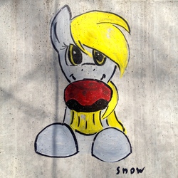 Size: 1024x1024 | Tagged: safe, artist:snow, derpy hooves, pegasus, pony, g4, female, graffiti, mare, solo, street art, tagging