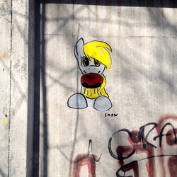 Size: 1024x1024 | Tagged: safe, artist:snow, derpy hooves, pegasus, pony, g4, female, graffiti, mare, solo, street art, tagging