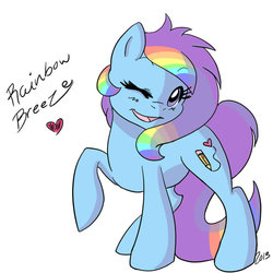 Size: 894x894 | Tagged: safe, artist:cheshires-palace, oc, oc only, oc:rainbow breeze, pegasus, pony, heart, open mouth, solo, wink