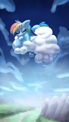 Size: 1080x1920 | Tagged: safe, artist:1trick, rainbow dash, g4, cloud, female, sleeping, solo