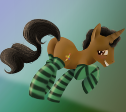 Size: 800x715 | Tagged: safe, artist:kyle23emma, oc, oc only, oc:motion spark, pony, unicorn, butt, clothes, plot, socks, solo, striped socks