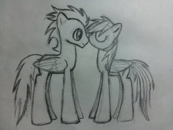 Size: 1024x768 | Tagged: safe, artist:smkorea, rainbow dash, soarin', g4, female, male, ship:soarindash, shipping, sketch, straight