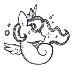 Size: 400x376 | Tagged: safe, artist:daieny, princess luna, sea pony, seahorse, seapony (g4), g4, bubble, crown, cute, ethereal mane, female, fin wings, fins, flowing mane, jewelry, monochrome, ocean, regalia, seaponified, seapony luna, solo, species swap, starry mane, underwater, water, wings