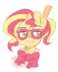 Size: 680x844 | Tagged: safe, artist:ende26, sunset shimmer, pony, unicorn, g4, alternate hairstyle, female, glasses, nerd, smugdash, smugset shimmer, solo, sunspecs shimmer