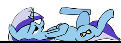 Size: 1030x366 | Tagged: safe, artist:hattsy, minuette, pony, unicorn, g4, broken leg, crying, female, lying down, on back, solo