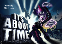 Size: 3508x2480 | Tagged: safe, artist:jowyb, spike, twilight sparkle, pony, it's about time, back to the future, bipedal, female, future, future twilight, solo, title card