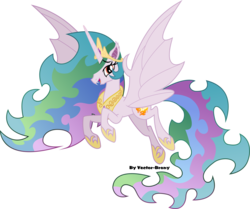 Size: 3740x3121 | Tagged: safe, artist:vector-brony, princess celestia, alicorn, bat pony, bat pony alicorn, pony, vampony, g4, bat ponified, ethereal mane, fangs, female, flying, high res, hoof shoes, inkscape, lidded eyes, looking at you, mare, open mouth, peytral, pinklestia, race swap, simple background, smiling, solo, spread wings, sunbat, transparent background, vector, wings
