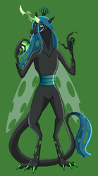 Size: 451x809 | Tagged: safe, artist:weirdofish, queen chrysalis, dragon, g4, dragoness, dragonified, dragonlis, female, green background, looking at you, simple background, smirk, solo, species swap