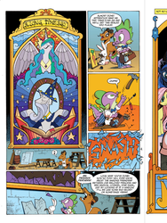 Size: 720x960 | Tagged: safe, idw, official comic, angel bunny, princess celestia, spike, star swirl the bearded, dragon, earth pony, pony, rabbit, g4, spoiler:comic, spoiler:comic18, animal, comic, hammer, idw advertisement, male, paintbrush, preview, reflections star swirl, stallion, unnamed character, unnamed pony