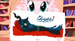 Size: 640x355 | Tagged: safe, artist:mixermike622, queen chrysalis, oc, oc:fluffle puff, g4