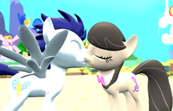 Size: 1280x819 | Tagged: safe, artist:viranimation, octavia melody, soarin', earth pony, pony, g4, 3d, crack shipping, duo, eyes closed, female, gmod, kiss on the lips, kissing, male, mare, old cutie mark, shipping, soartavia, stallion, straight