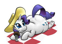 Size: 1169x826 | Tagged: safe, artist:darkhestur, rarity, pony, unicorn, g4, chubby, cute, fat, female, hat, mare, milkshake, raritubby, rearity, solo