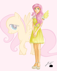 Size: 2338x2913 | Tagged: safe, artist:kimikulka, fluttershy, human, g4, female, high res, humanized, solo, winged humanization