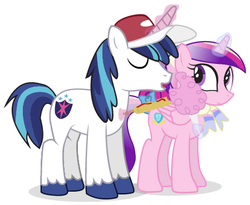 Size: 449x369 | Tagged: safe, artist:dm29, princess cadance, shining armor, g4, baseball cap, clothes, corndog, cotton candy, duo, food, hat, magic, scarf