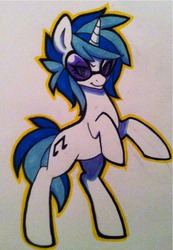 Size: 794x1145 | Tagged: safe, dj pon-3, vinyl scratch, pony, g4, bipedal, female, looking at you, solo, standing, traditional art