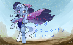 Size: 1606x992 | Tagged: safe, artist:kuang-han, trixie, pony, unicorn, g4, bipedal, clothes, female, mare, one-piece swimsuit, pixiv, solo, swimsuit