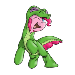 Size: 2000x2000 | Tagged: safe, artist:timsplosion, gummy, pinkie pie, alligator, earth pony, pony, g4, animal costume, catchlights, clothes, cosplay, costume, cute, diapinkes, female, high res, kigurumi, no pupils, one eye closed, simple background, solo, transparent background, wink