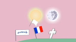 Size: 853x474 | Tagged: safe, artist:viva reverie, barely pony related, french flag, hilarious in hindsight, immatoonlink, mare in the moon, moon, sun, white flag