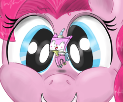 Size: 861x720 | Tagged: safe, artist:xsizorback, pinkie pie, g4, close-up, crossover, happy, lego, smiling, the lego movie, unikitty